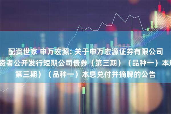 配资世家 申万宏源: 关于申万宏源证券有限公司2024年面向专业投资者公开发行短期公司债券(第三期)(品种一)本息兑付并摘牌的公告