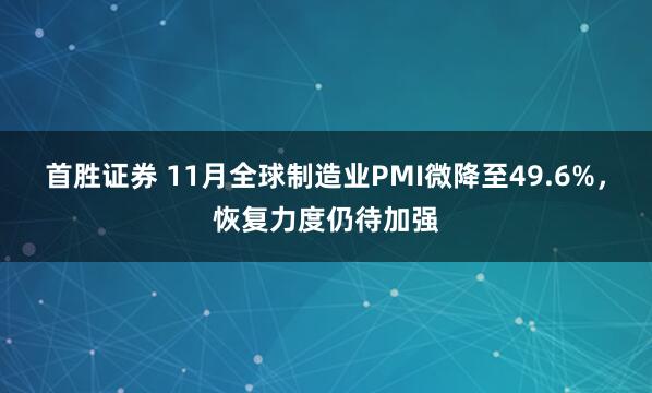 首胜证券 11月全球制造业PMI微降至49.6%，恢复力度仍待加强